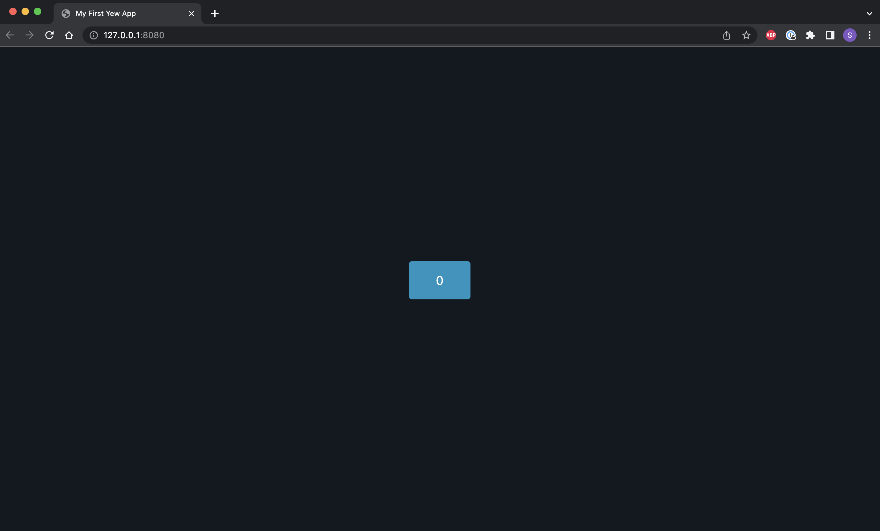 A dark navy webpage with a central button with a 0 on it